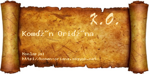 Komán Oriána névjegykártya